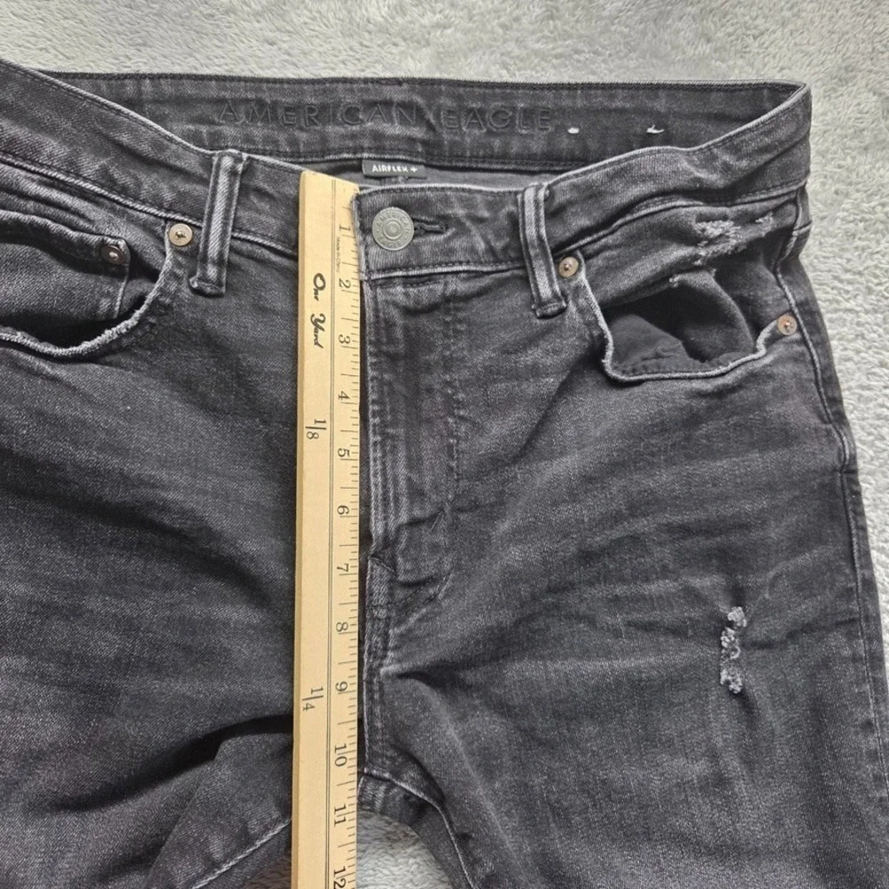 American Eagle Jeans Mens 34X32 Black Athletic‎ Skinny Mid Rise Distressed Denim